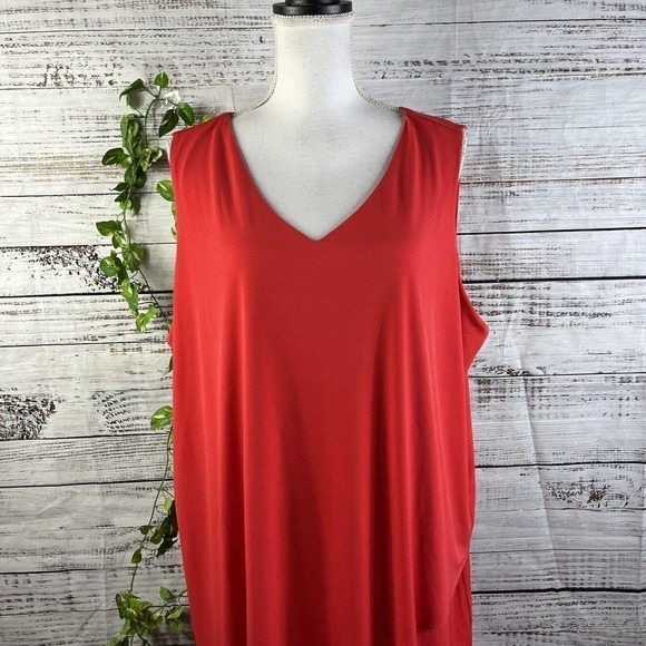 Susan Graver Dress Large Pet Fire Orange Lagenlook Layered Knee Stretch Cocktail - Picture 3 of 13